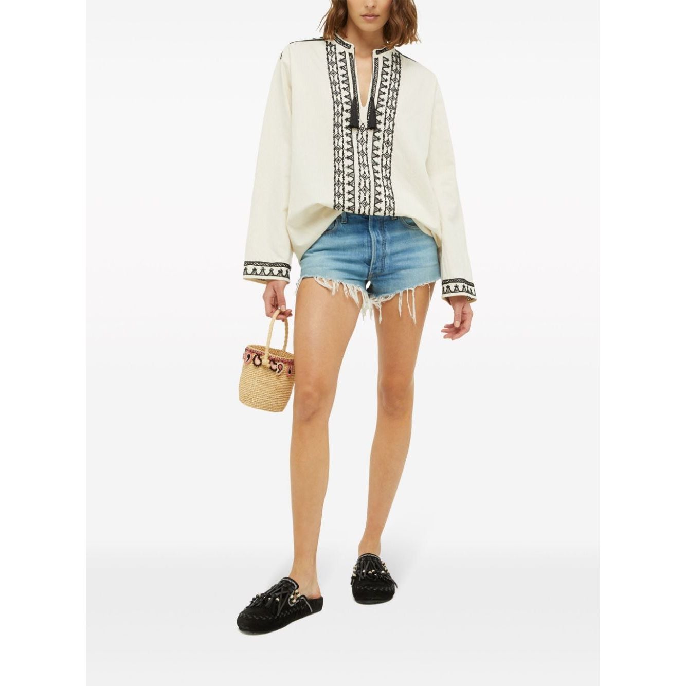 Alanui paisley-appliqué raffia basket bag