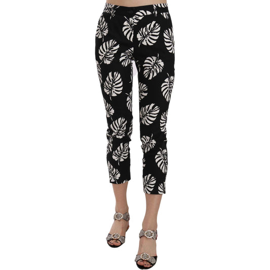 Dolce & Gabbana Black Palm Leaf Print Skinny Pants Jeans & Pants