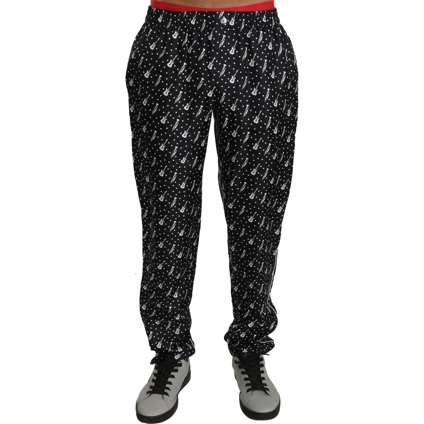 Dolce & Gabbana Silk Black Musical Instrument Trouser Pants