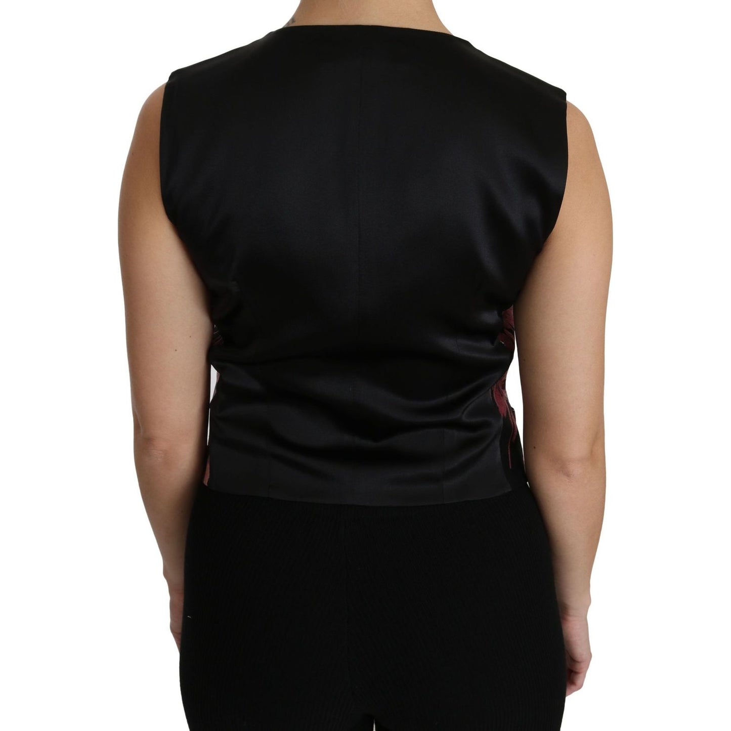 Dolce & Gabbana Black Pink Floral Waistcoat Vest Blouse Top