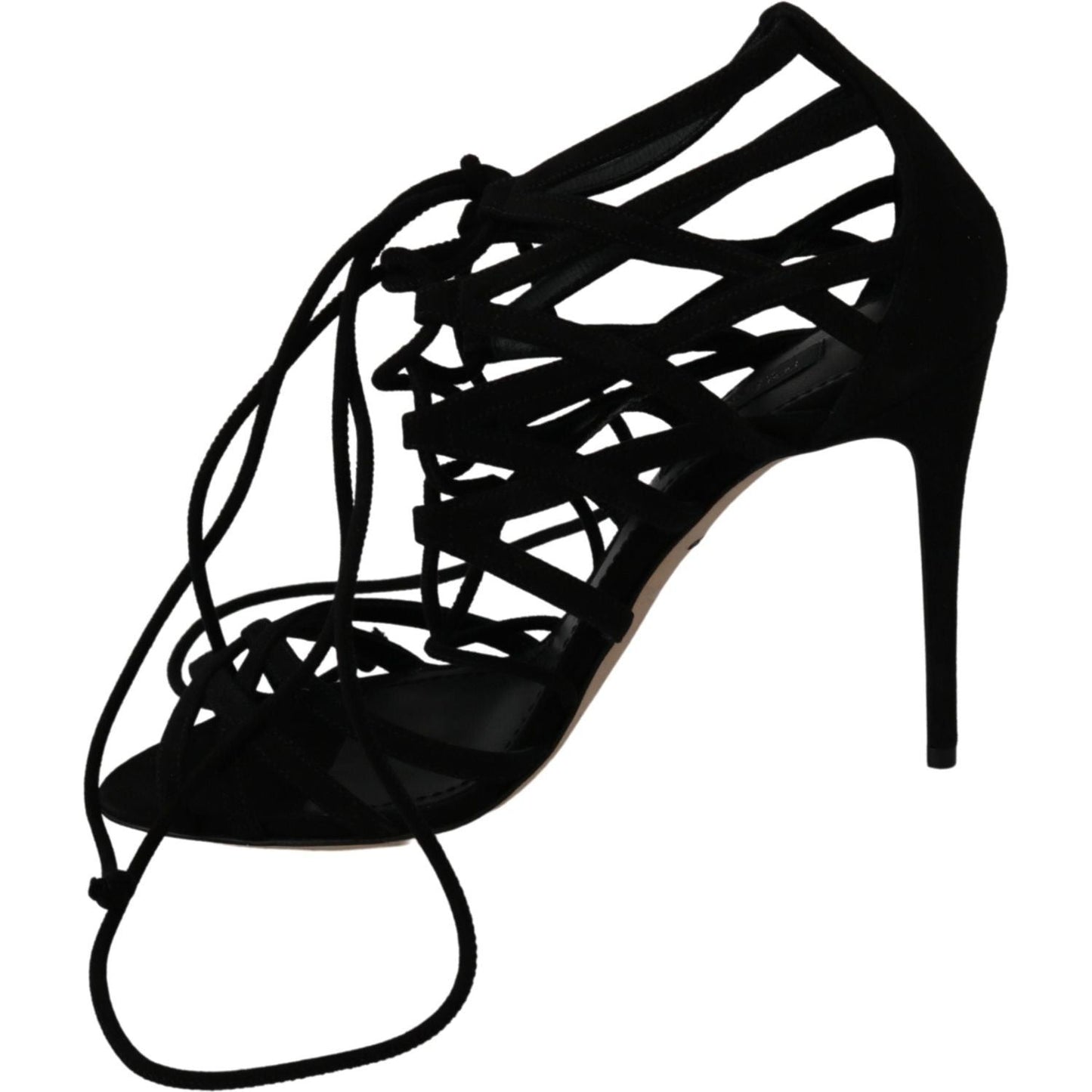 Dolce & Gabbana Black Suede Strap Stilettos Shoes Sandals Heeled Sandals