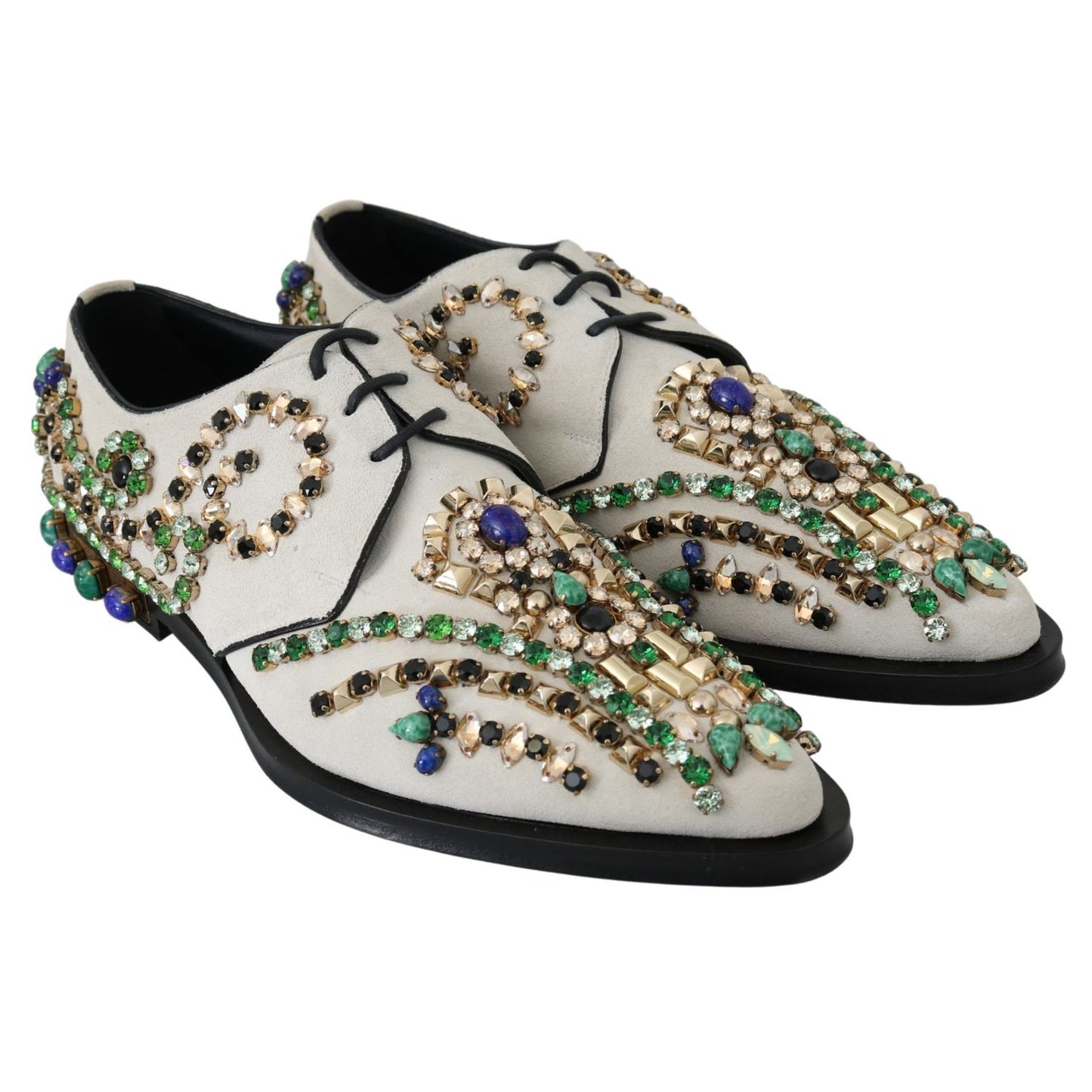Dolce & Gabbana White Suede Crystal Dress Broque Shoes