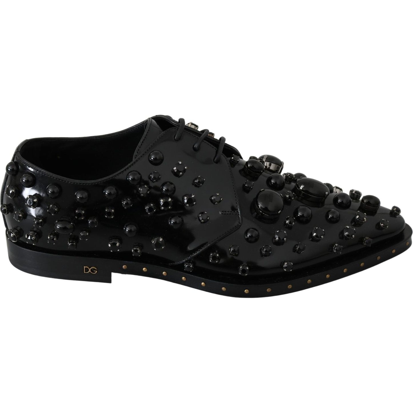 Dolce & Gabbana Black Leather Crystals Dress Broque Shoes