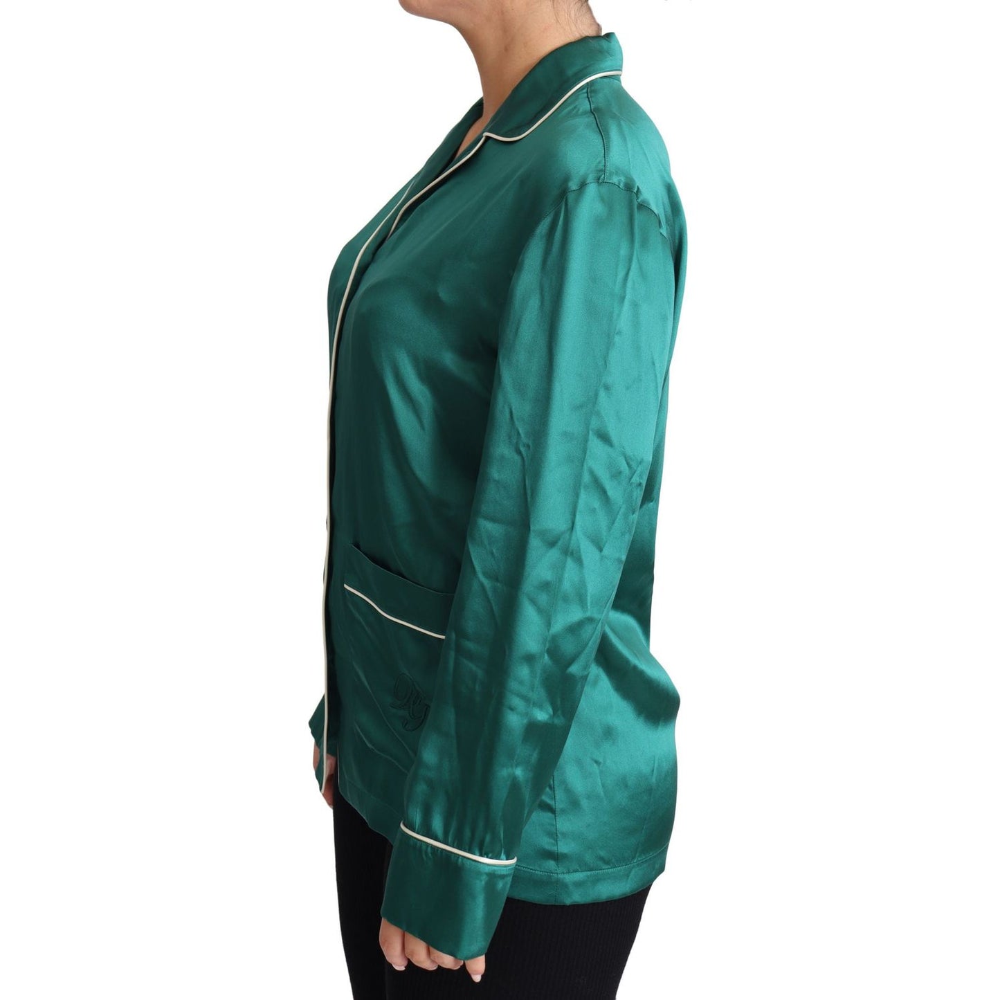 Dolce & Gabbana Green Pyjama Blouse Silk Lounge Sleepwear Top