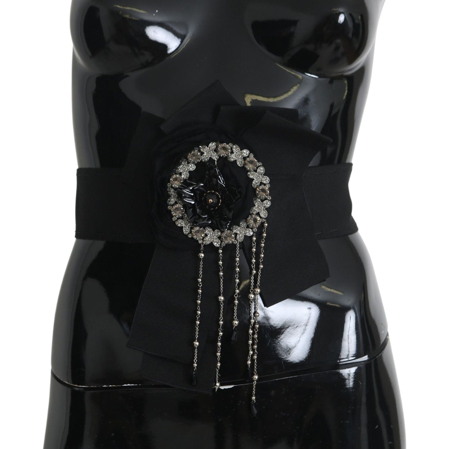 Dolce & Gabbana Black Crystal Brooch Wide Wai SATORIA Belt