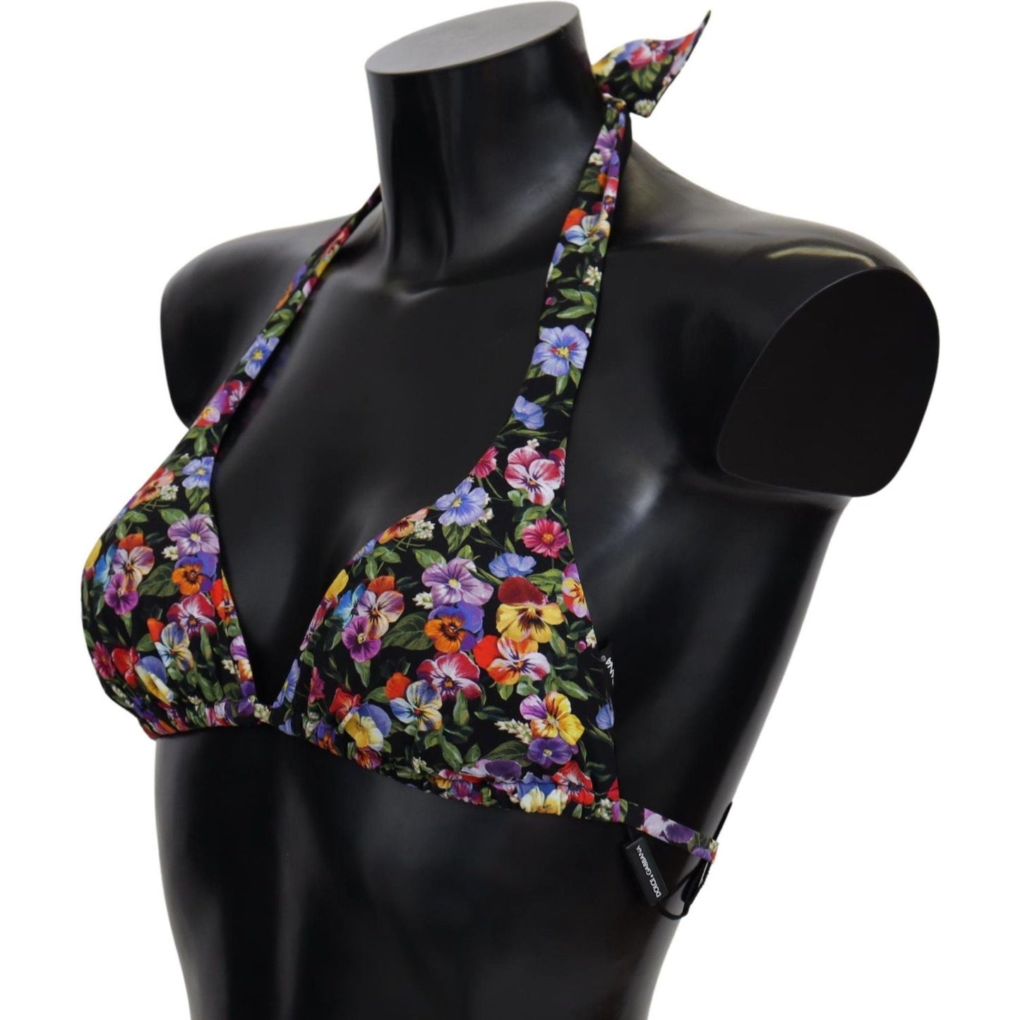 Dolce & Gabbana Black Floral Print Swimsuit Beachwear Bikini Tops