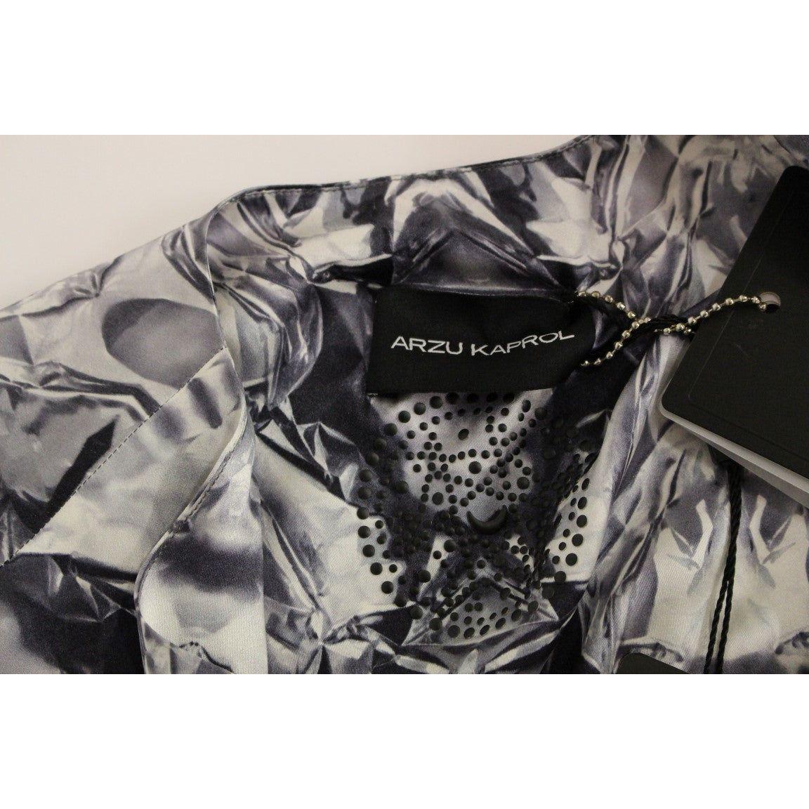 Arzu Kaprol Gray Blue Silk Sleeveless Top Shirt Blouse