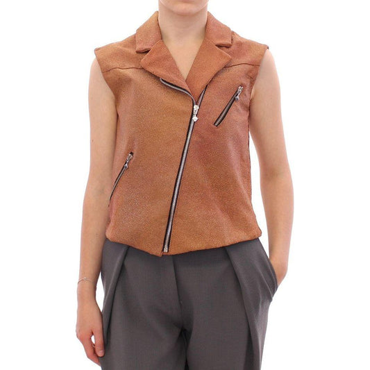 La Maison du Couturier Brown Leather Jacket Vest Coats & Jackets