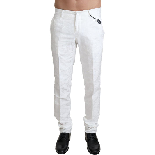 Dolce & Gabbana White Brocade Jaquard Dress Trouser Pants