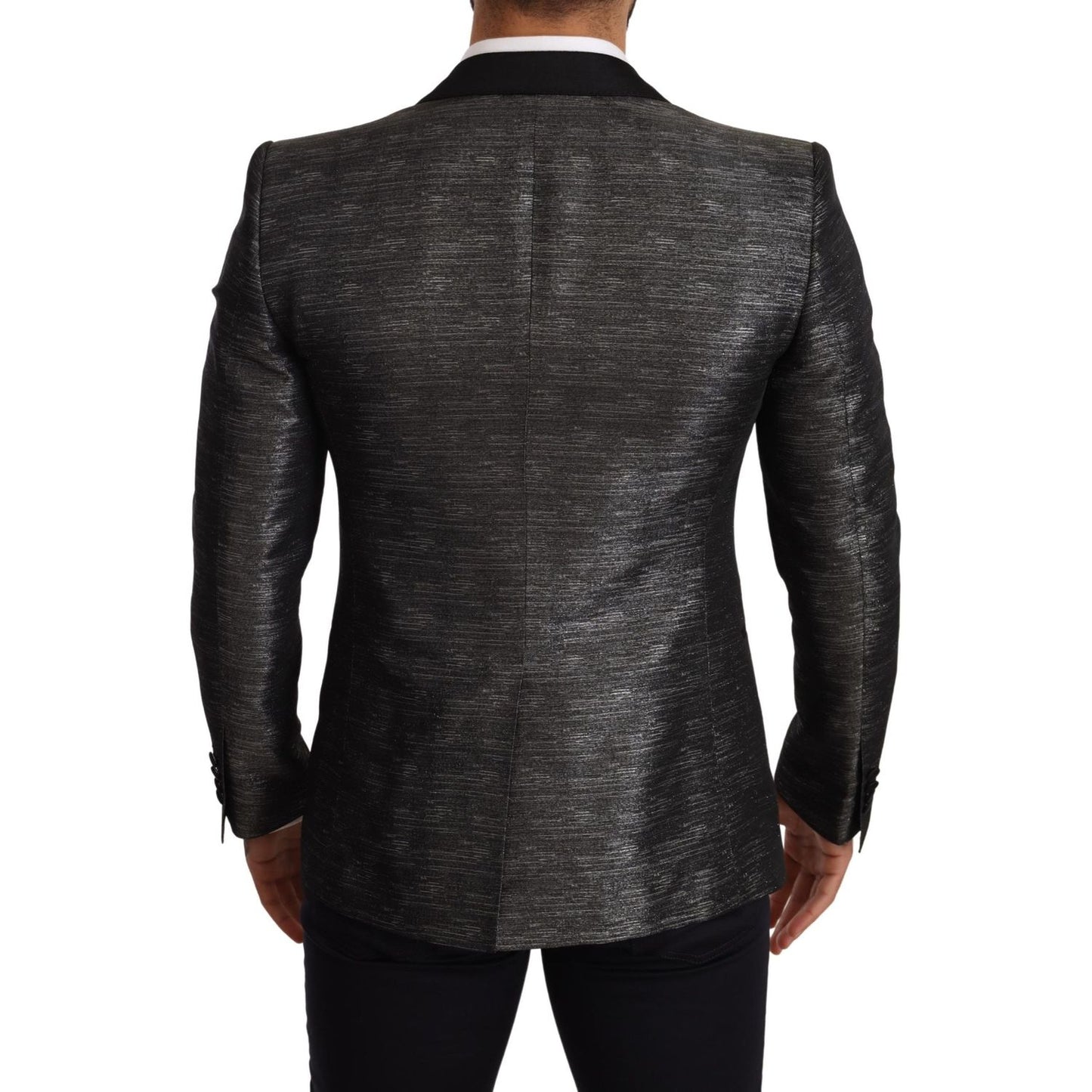 Dolce & Gabbana Gray Metallic Black Slim Tuxedo Blazer
