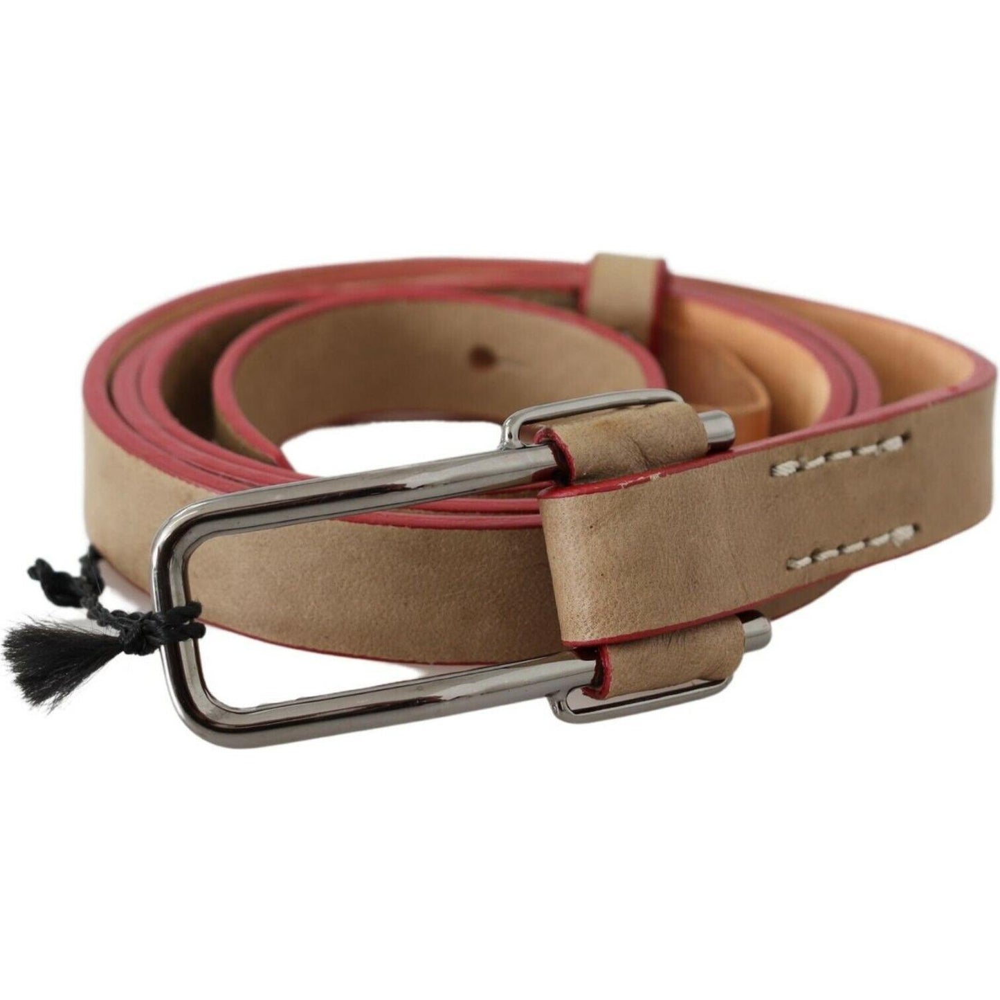 Costume National Beige Leather Silver Logo Buckle Waist Belt WOMAN BELTS