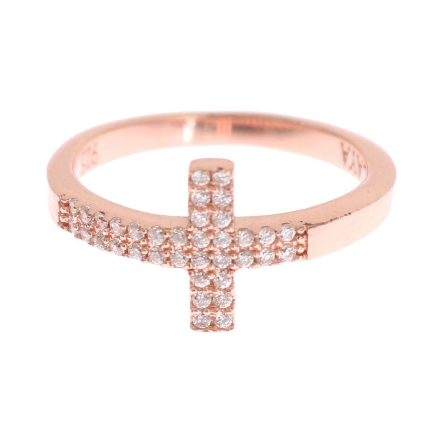 Nialaya Pink Gold 925 Silver Womens Cross CZ Ring Ring