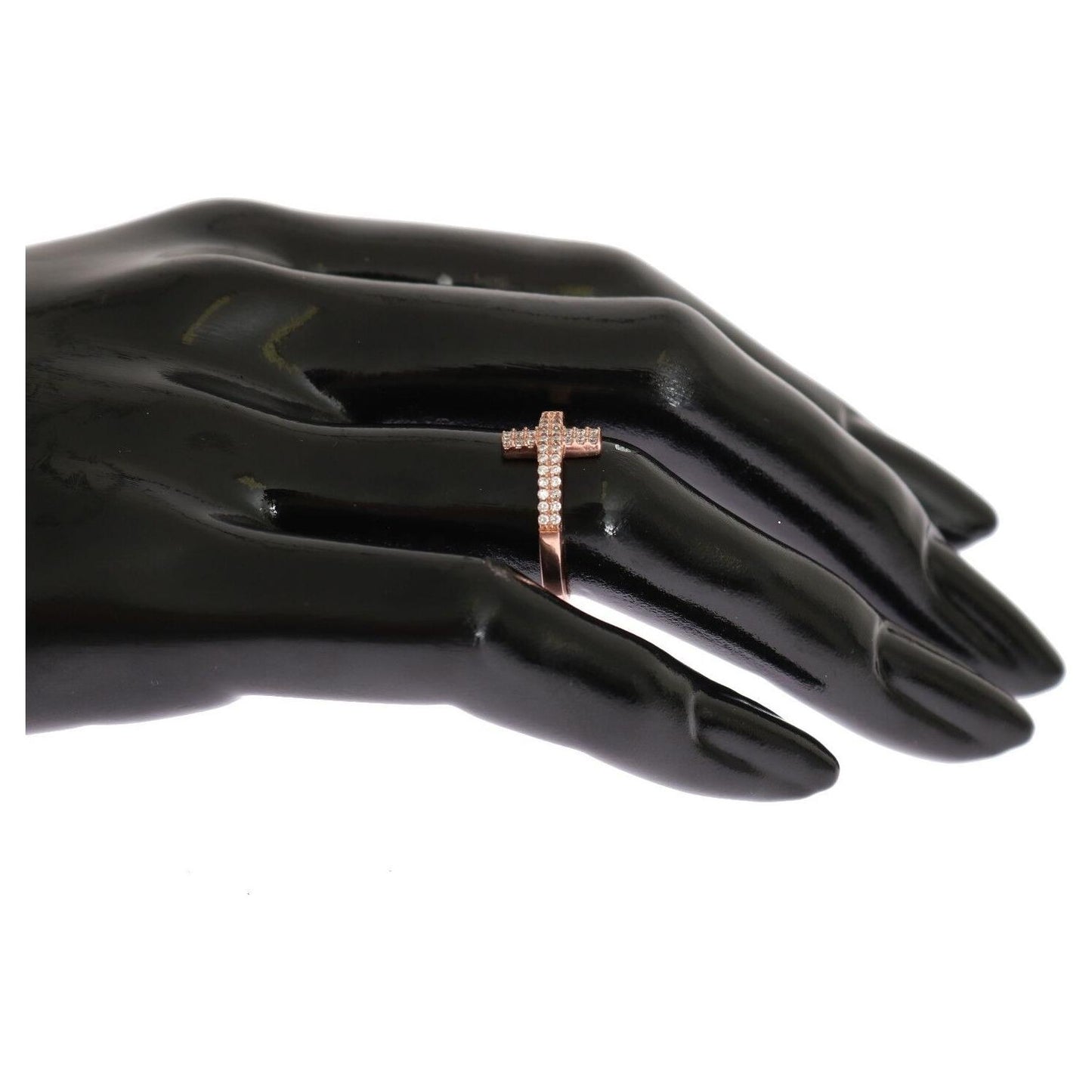 Nialaya Pink Gold 925 Silver Womens Cross CZ Ring Ring