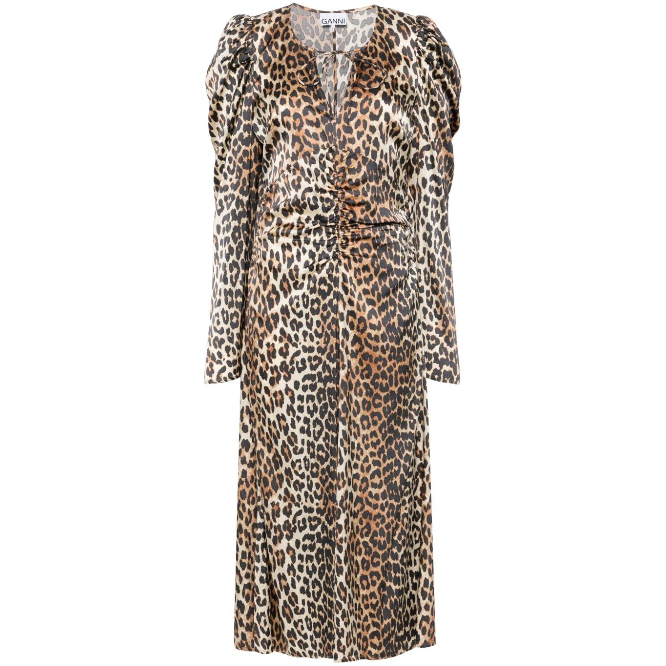 Ganni leopard-print Ruched Midi Dress Dresses