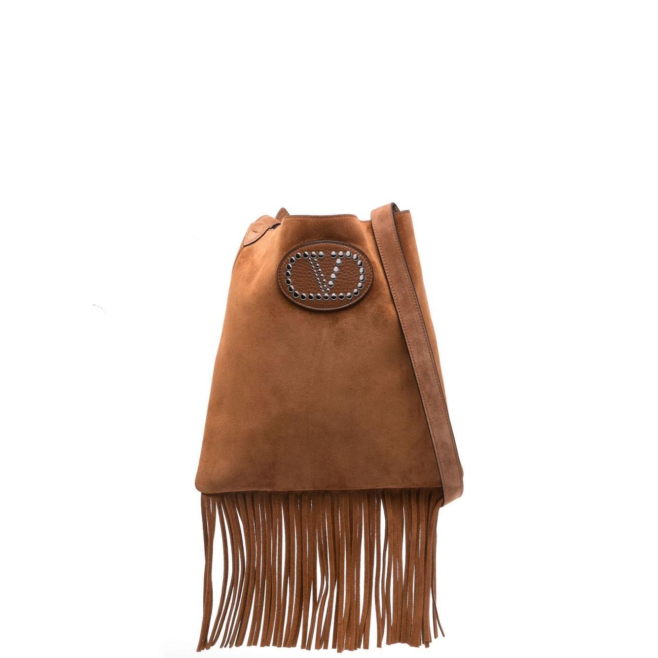 Valentino Garavani Nellcôte Suede Shoulder Bag With Fringes YB0D26SZXRG8-P25