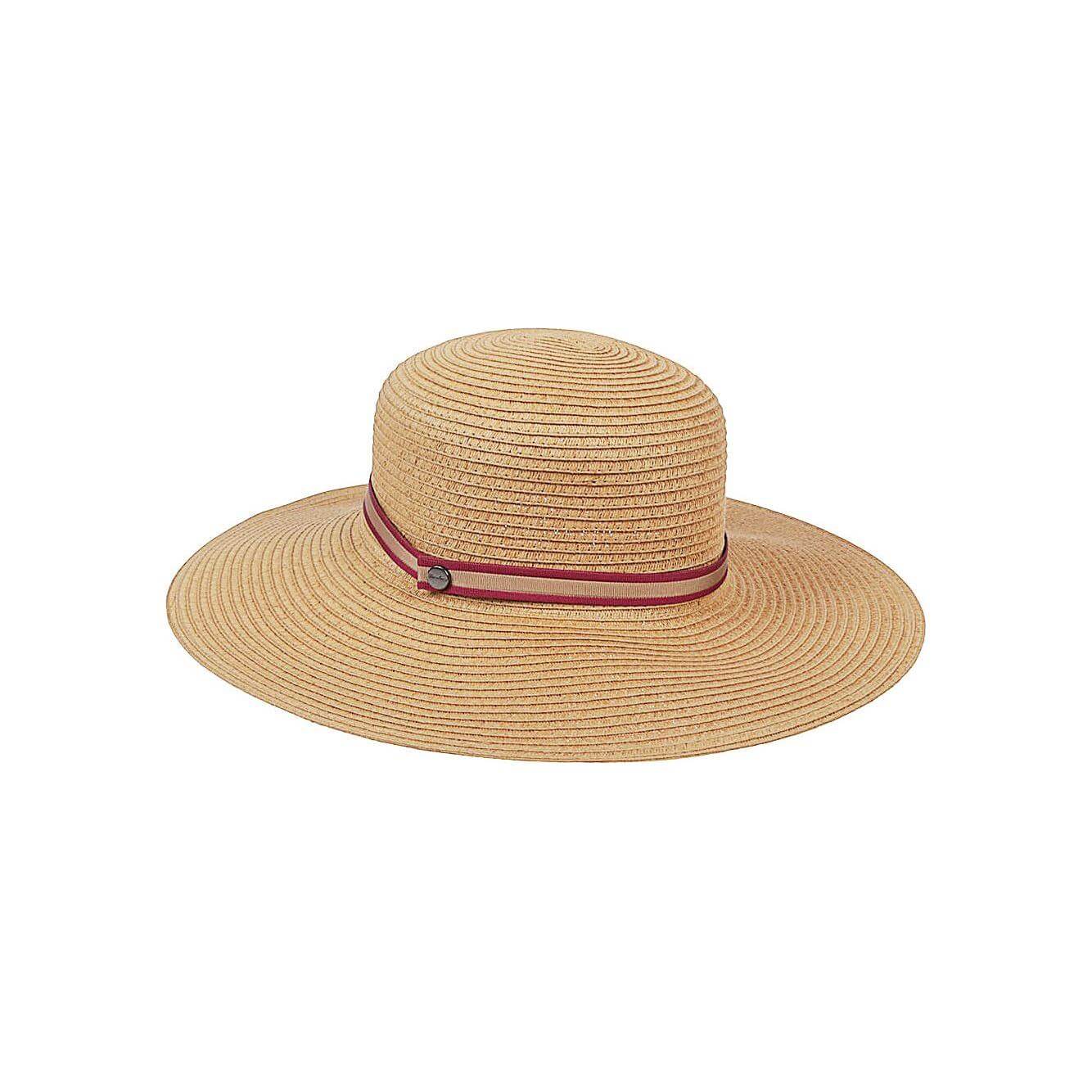 Borsalino straw hat in beige with multicolor band and side logo, known as Treccia Giselle, perfect for stylish sun protection.
