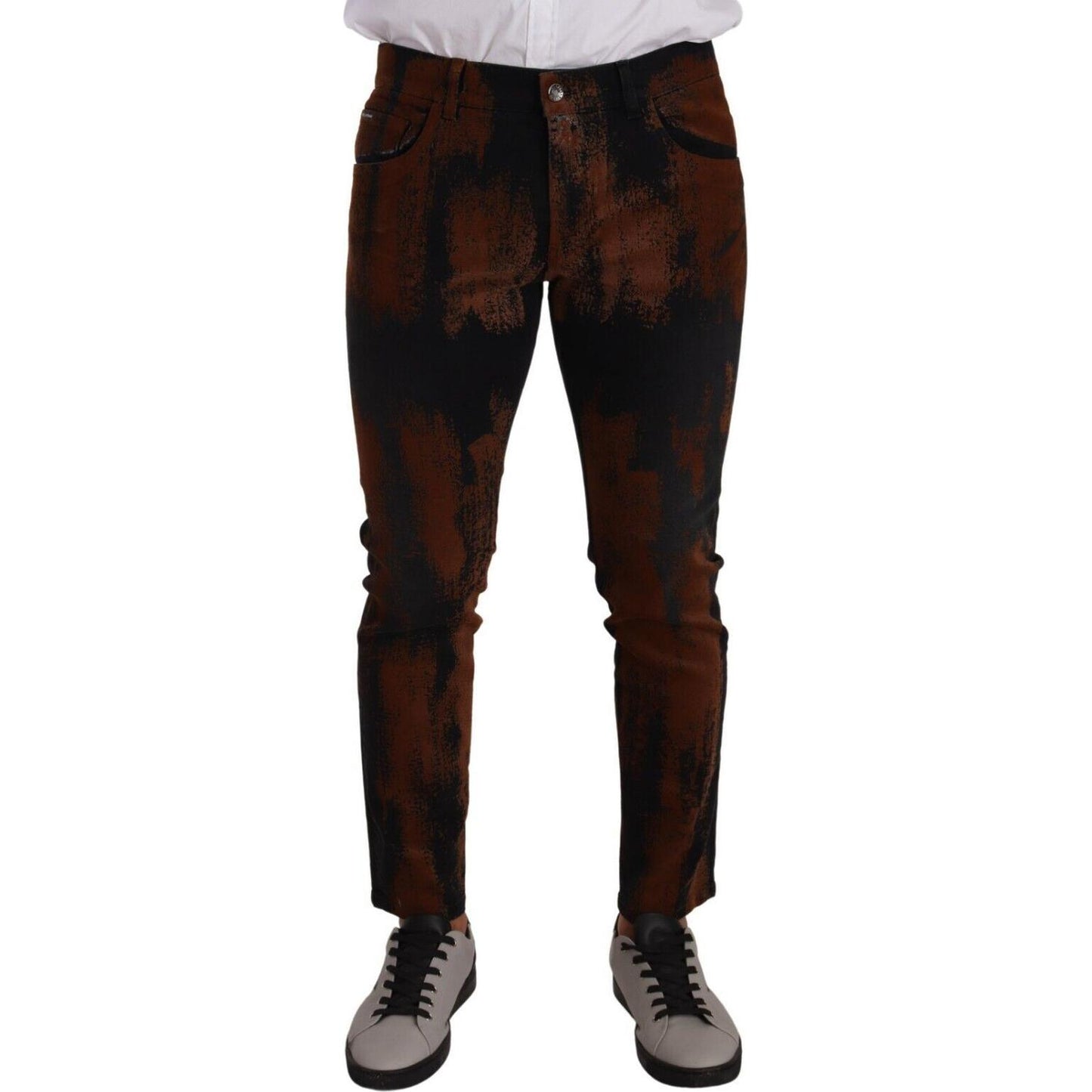 Dolce & Gabbana Black Brown Tie Dye Cotton Skinny Denim Jeans