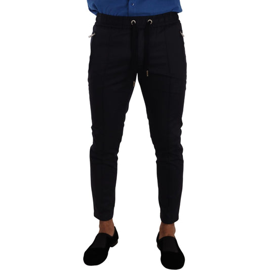 Dolce & Gabbana Blue Cotton Stretch Jogging Trouser Pants