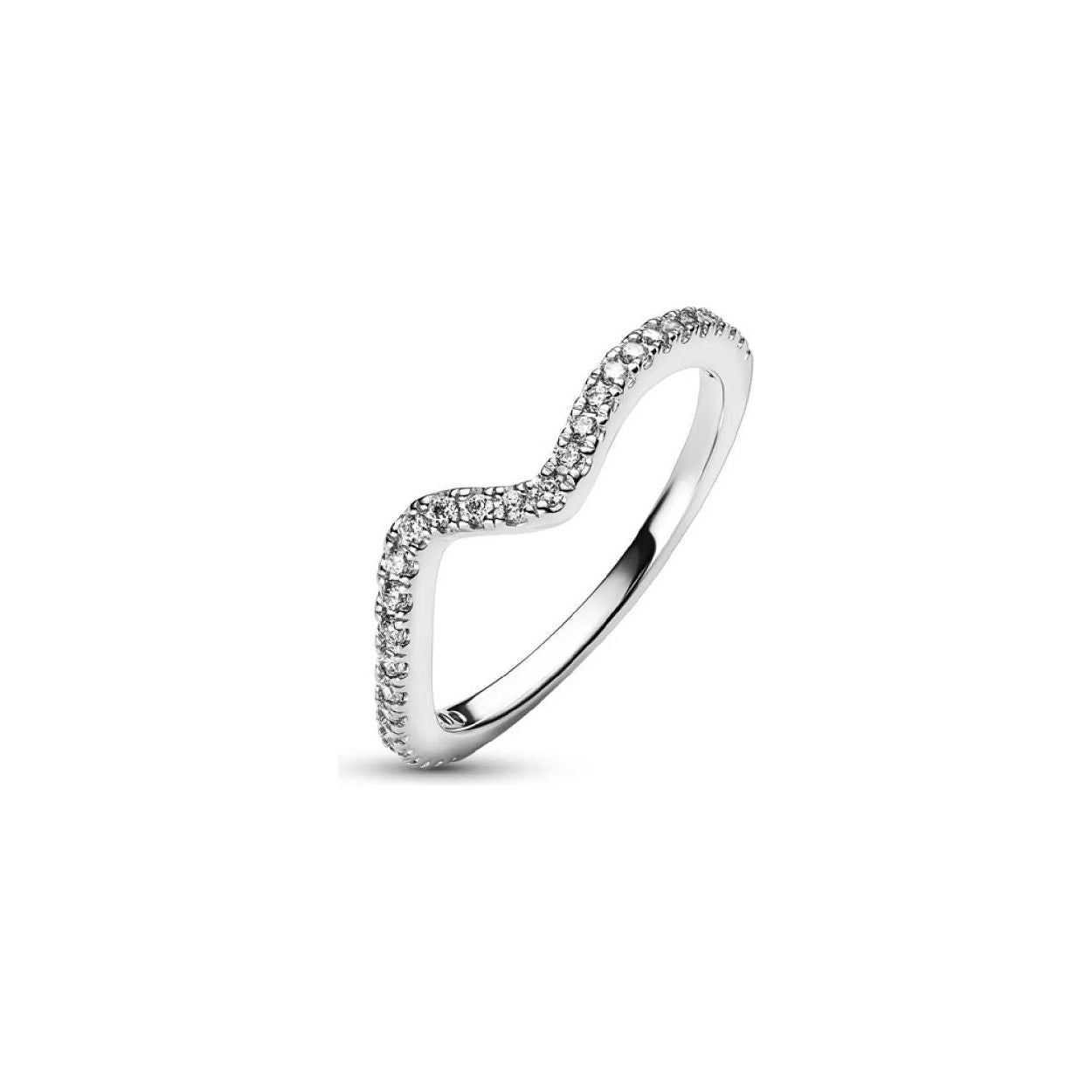 Elegant silver ring with sparkling diamonds, PANDORA Jewelry model 192539C01-50, stylish and sophisticated design.
