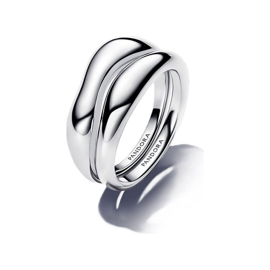 PANDORA Jewelry ring model 193264C00-52, featuring a sleek and polished wave design, elegant and modern accessory.
