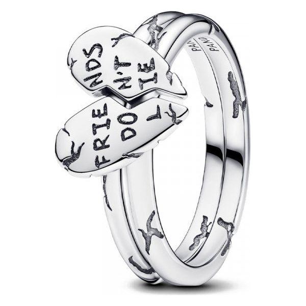 Pandora Jewelry ring with heart charm engraved 'FRIENDS DO NOT LIE', Model 193575C00-56, stylish friendship accessory.
