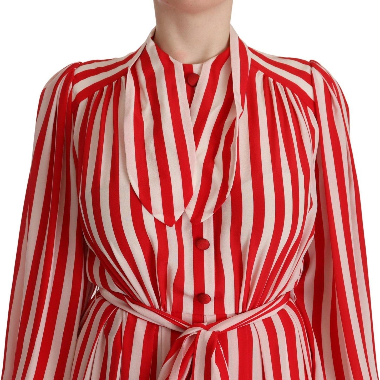 Dolce & Gabbana White Red Silk A-Line Shift Gown Dress DR28634- IT40