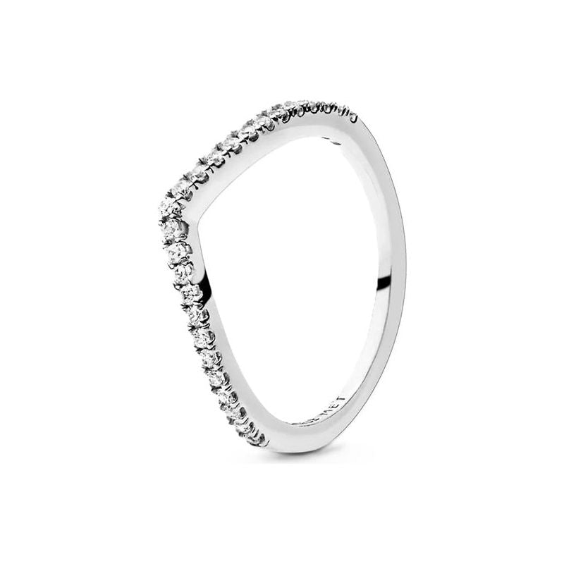PANDORA Wishbone Silver Ring with Clear Cubic Zirconia, Size 48, designed for women, crafted in Thailand, featuring elegant silver design.