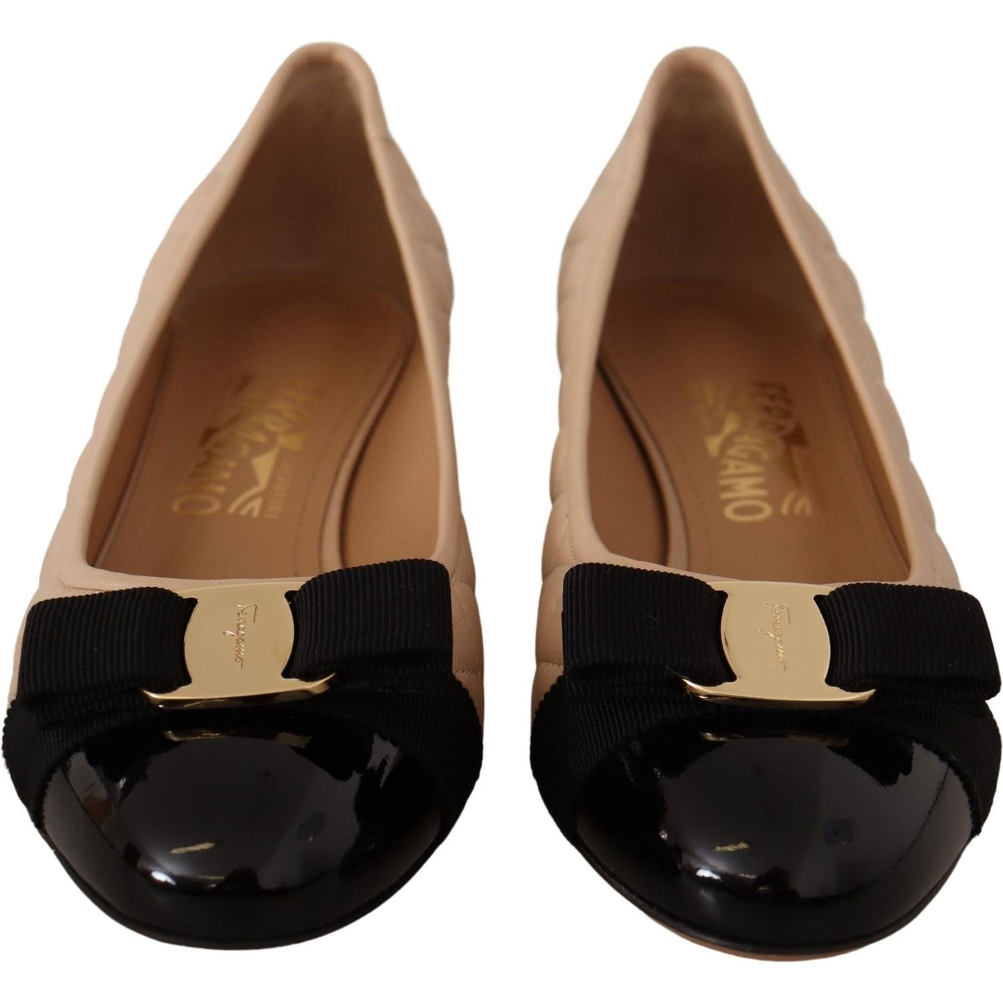 Salvatore Ferragamo Elegant Quilted Leather Pumps in Beige and Black WOMAN PUMPS