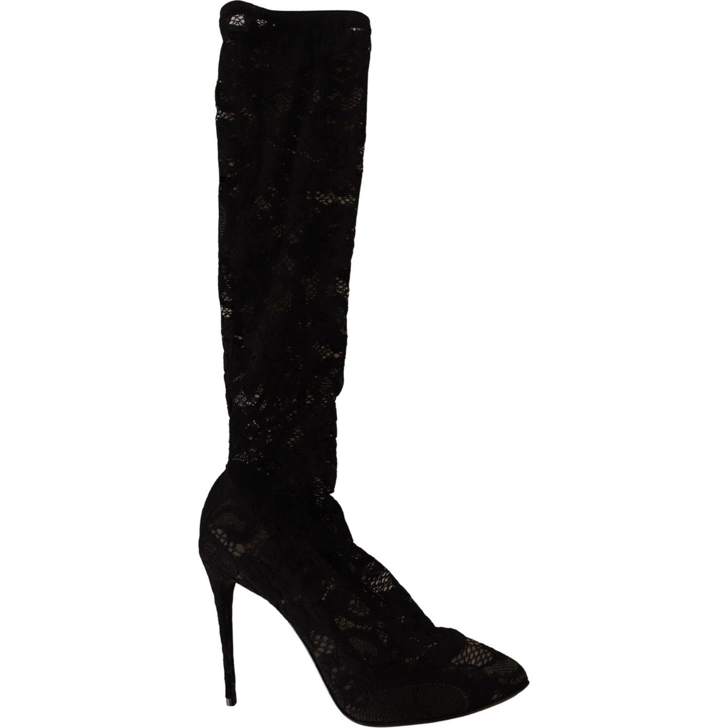 Dolce & Gabbana Black Stretch Socks Taormina Lace Boots Shoes