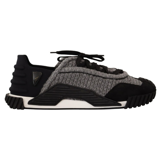 Dolce & Gabbana Black Gray Fabric Lace Up NS1 Sneakers Shoes