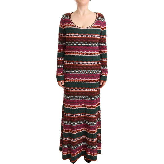 Missoni Multicolor Stripe Wool Knitted Maxi Sheath Dress