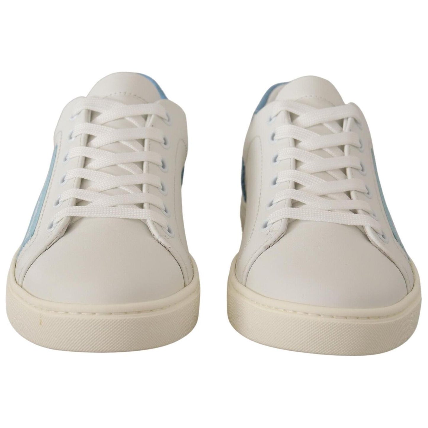 Dolce & Gabbana White Blue Leather Low Top Sneakers Shoes