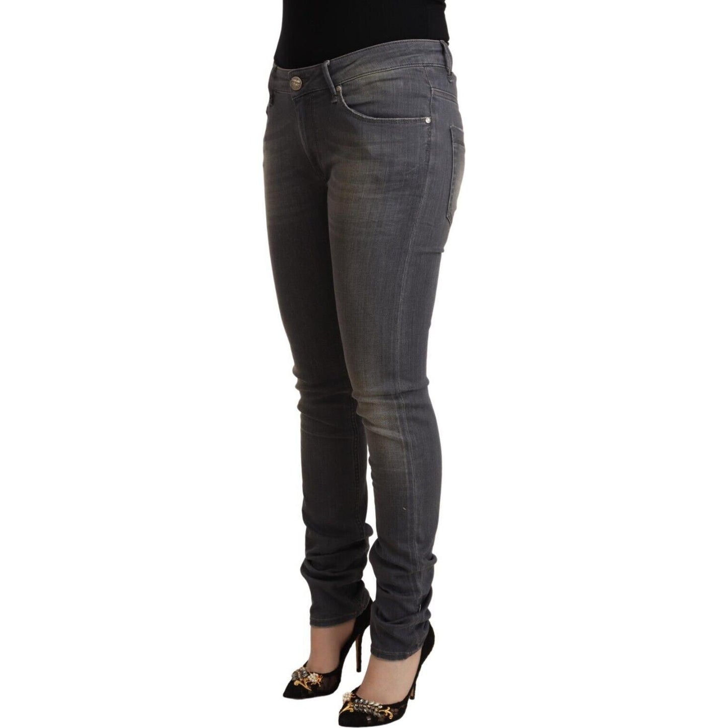 Acht Dark Gray Washed Cotton Denim Skinny Jeans