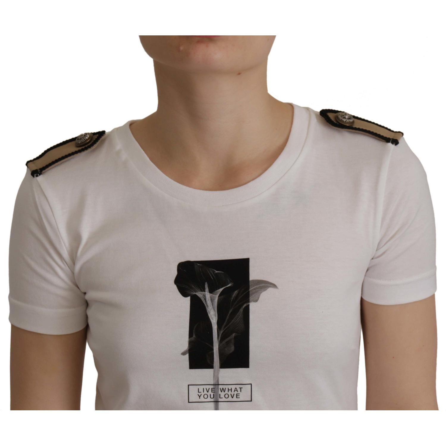 Dolce & Gabbana White Black Roses Crewneck Cotton  T-shirt