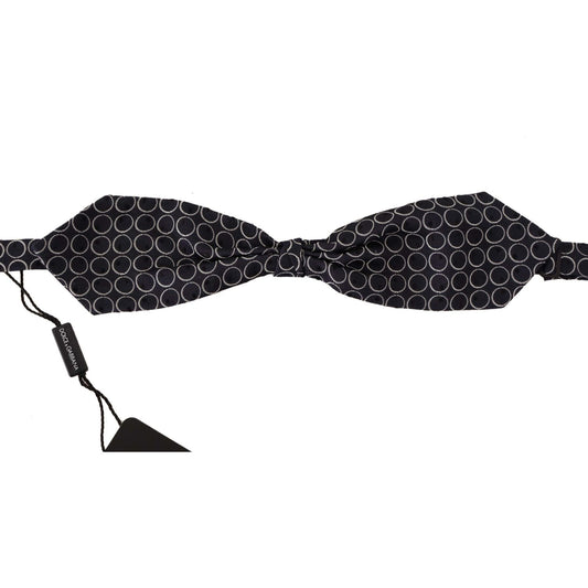 Dolce & Gabbana Black White Round 100% Silk Neck Papillon Tie