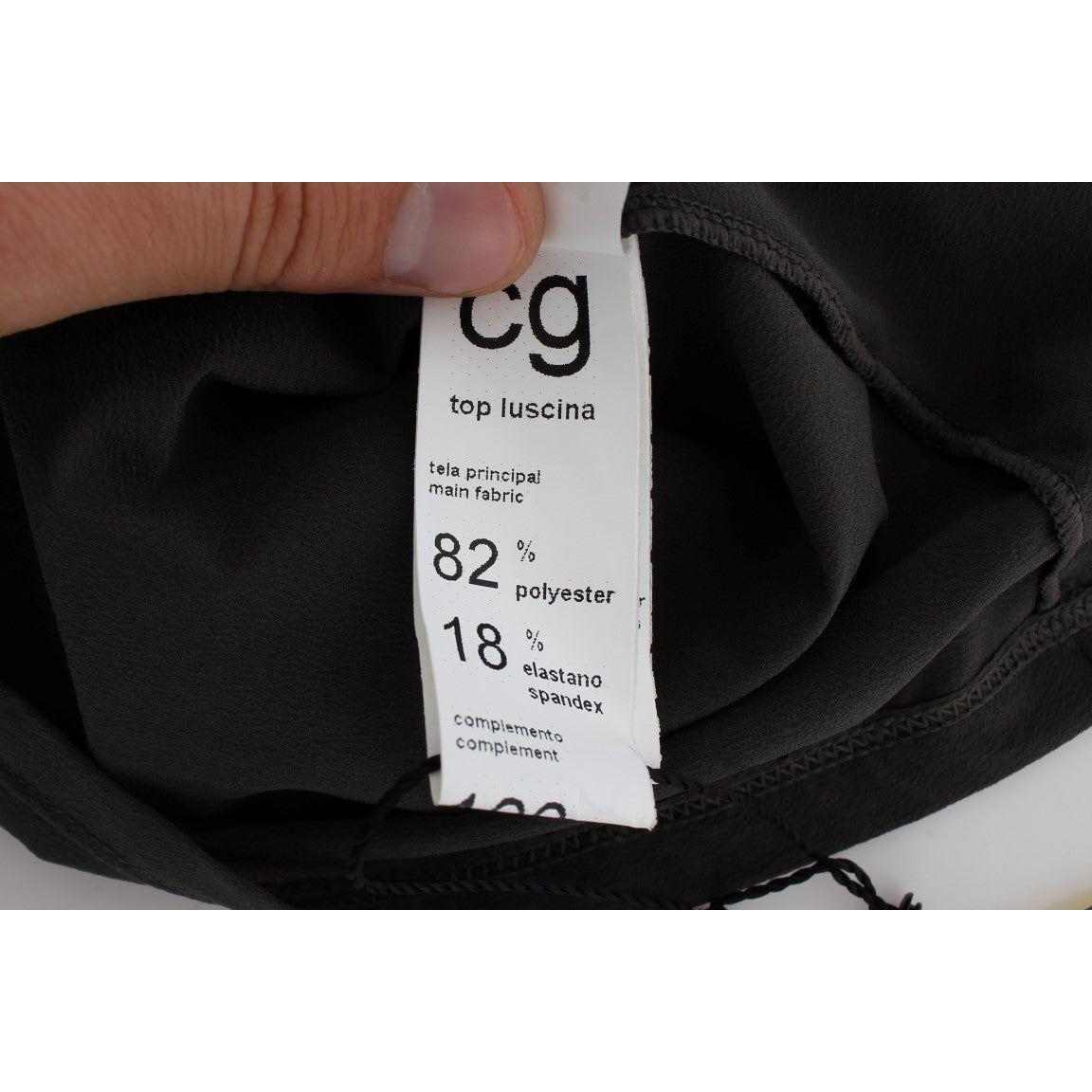 CORA GROPPO Gray Blue Stretch Blouse Top