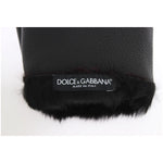 Dolce & Gabbana Black Leather Bordeaux Shearling Gloves LB107-3
