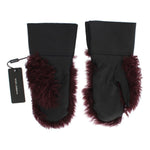 Dolce & Gabbana Black Leather Bordeaux Shearling Gloves LB107-3