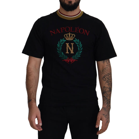 Dolce & Gabbana Black Cotton Embroidered Crewneck T-shirt