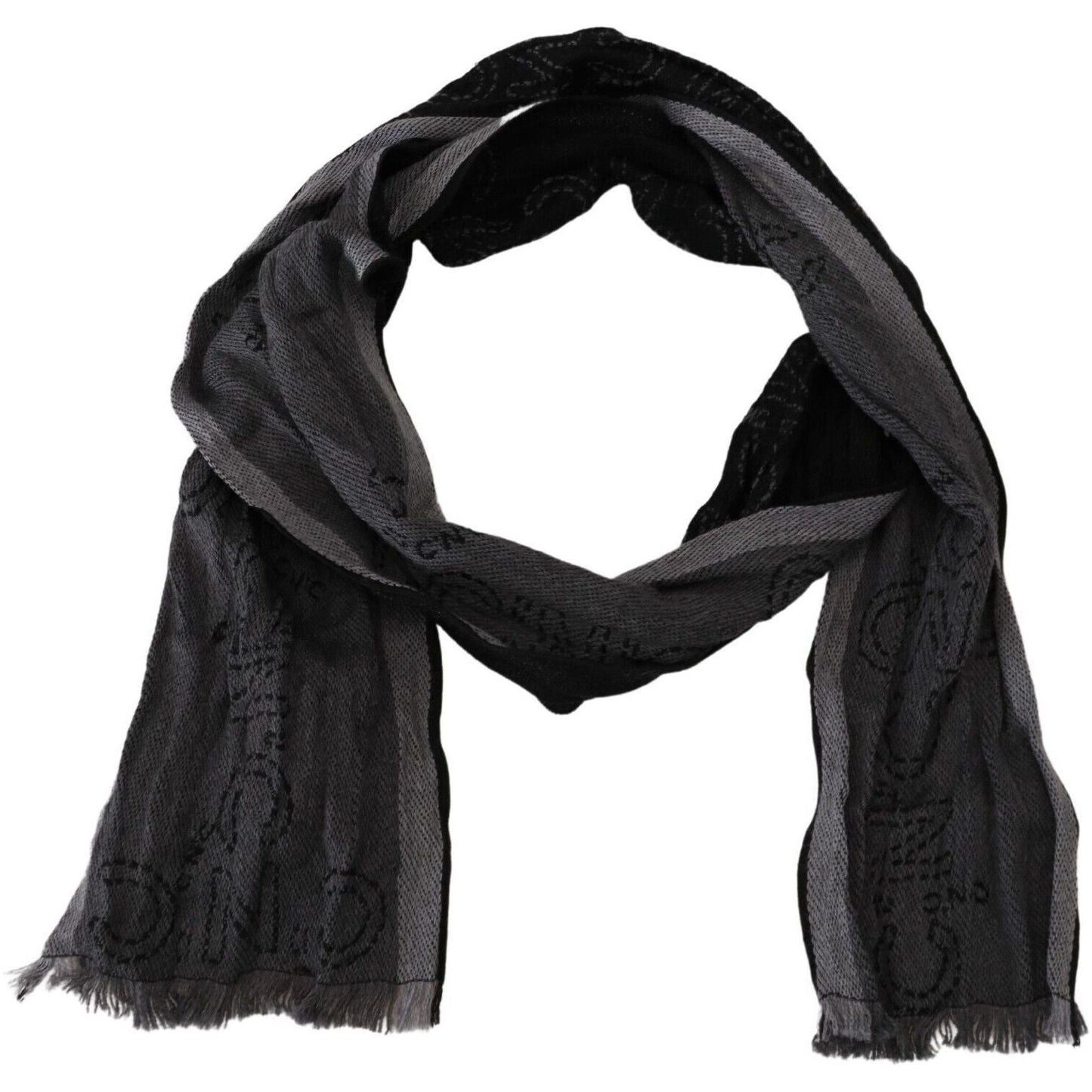 Costume National Black Grey Logo Print Men Neck Wrap Shawl Scarf MS6847