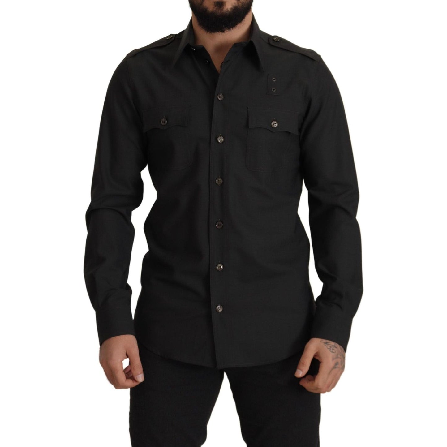 Dolce & Gabbana Dark Green Cotton Slim Fit Casual Men Shirt