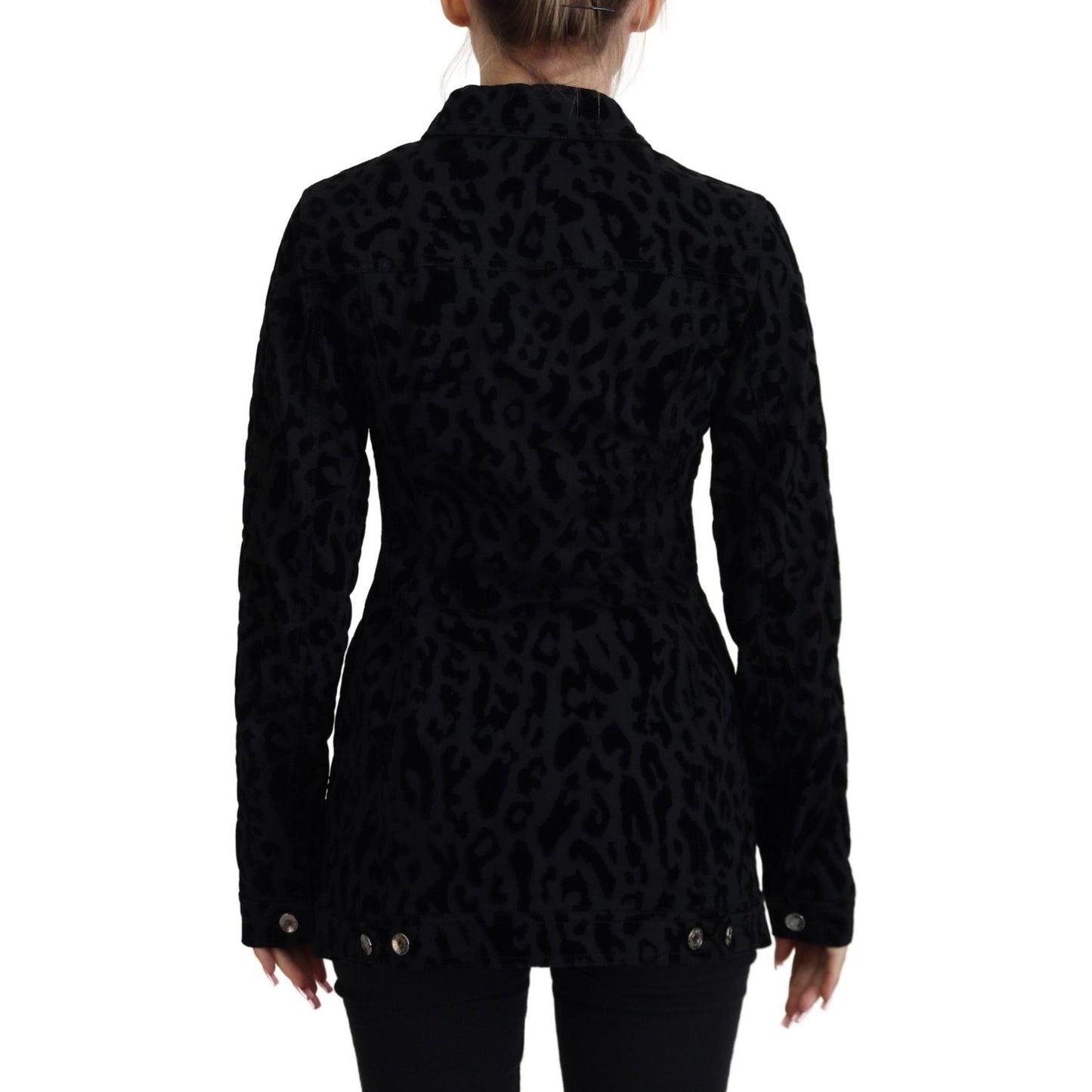 Dolce & Gabbana Black Leopard Long Sleeve Denim Cotton Jacket