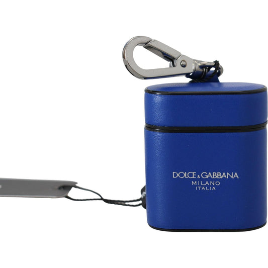Dolce & Gabbana Blue Leather Silver Metal Logo Airpods Case