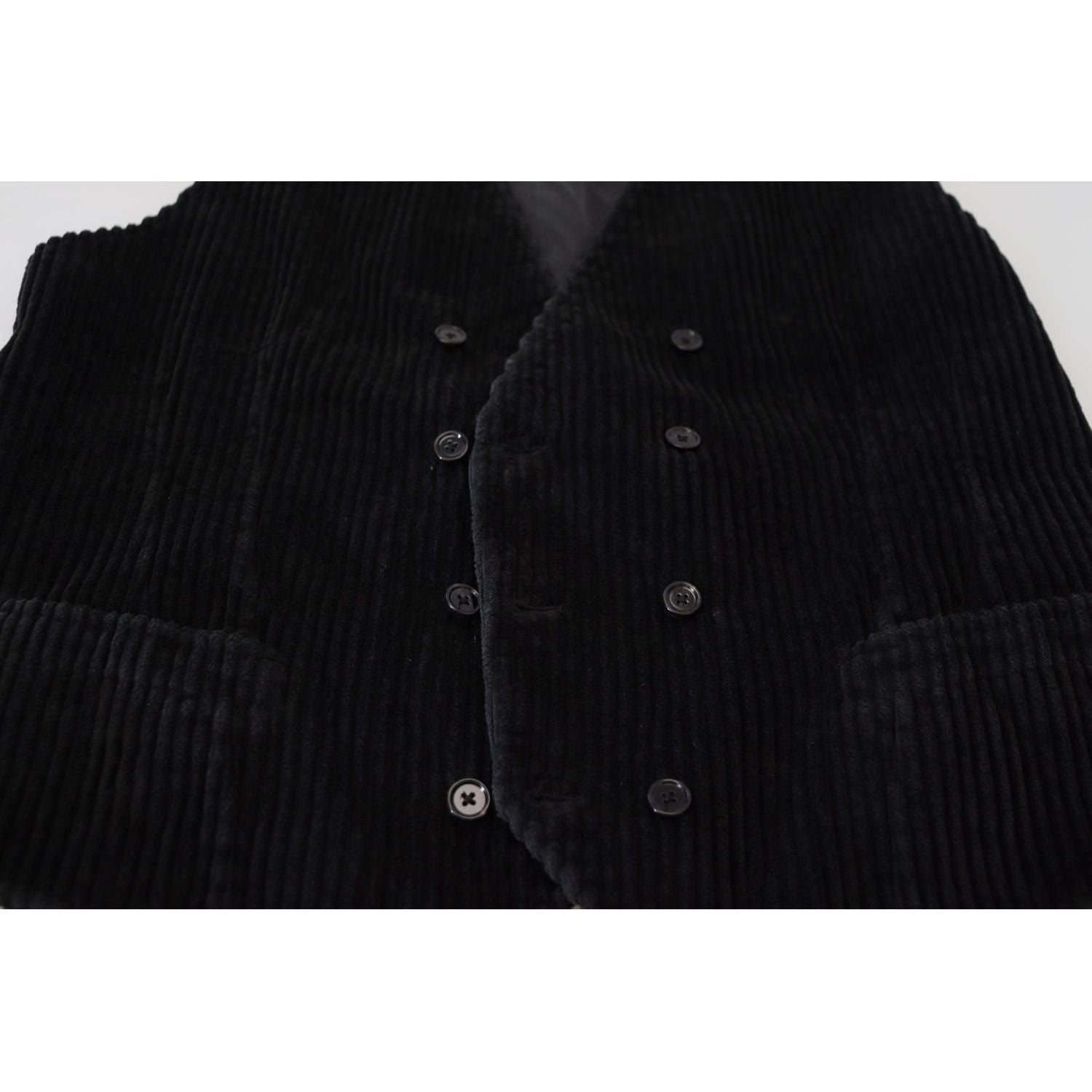 Dolce & Gabbana Black Cotton Double Breasted Waistcoat Vest