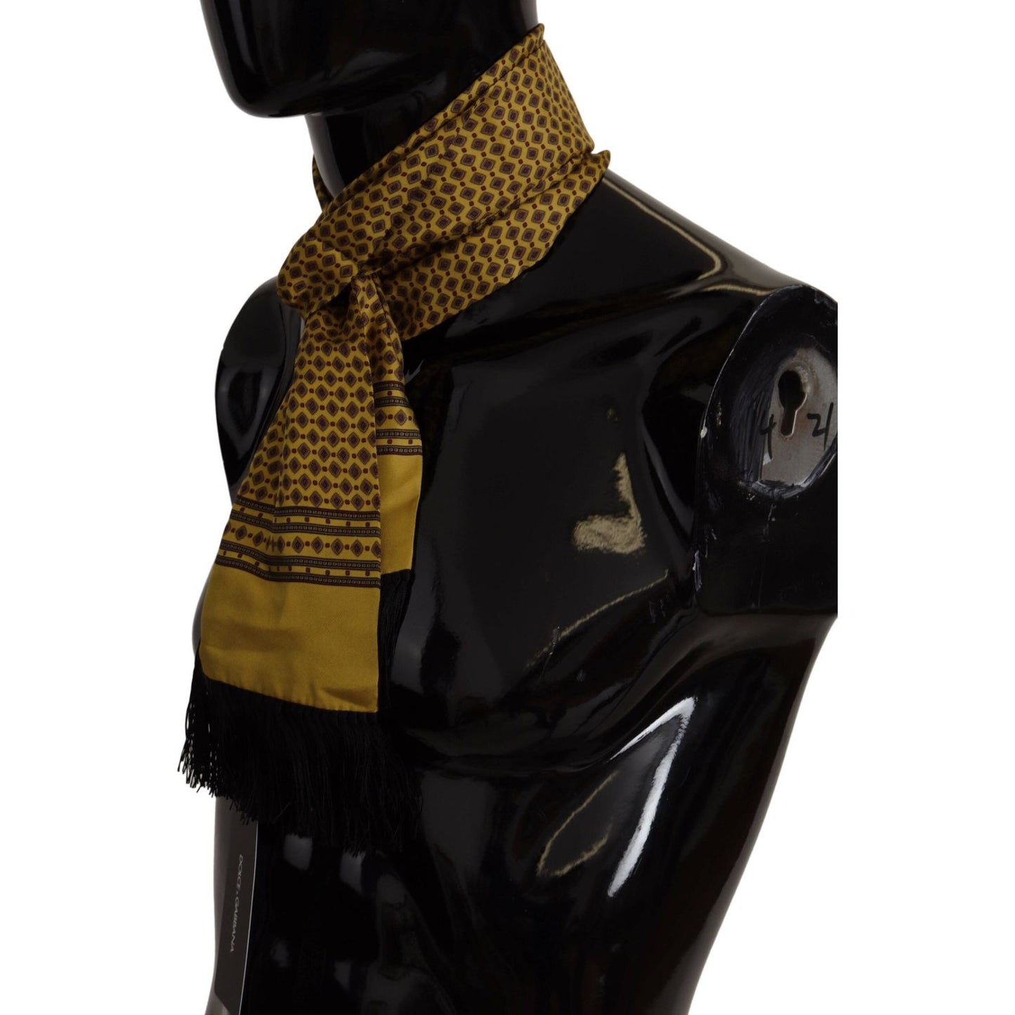 Dolce & Gabbana Yellow Patterned Silk Neck Wrap Fringe Scarf