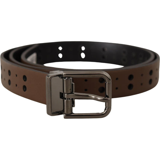 Dolce & Gabbana Dark Brown Perforated Leather Metal Belt