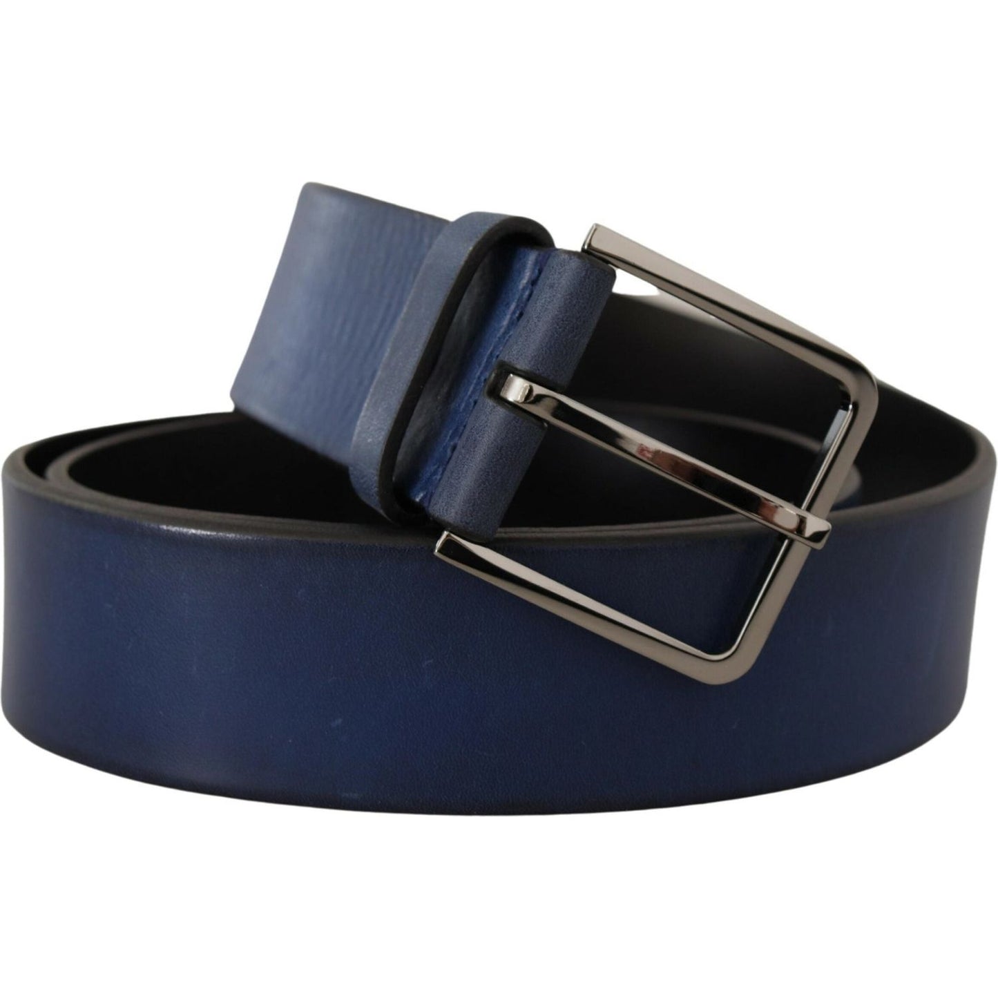 Dolce & Gabbana Elegant Blue Leather Belt with Silver Buckle