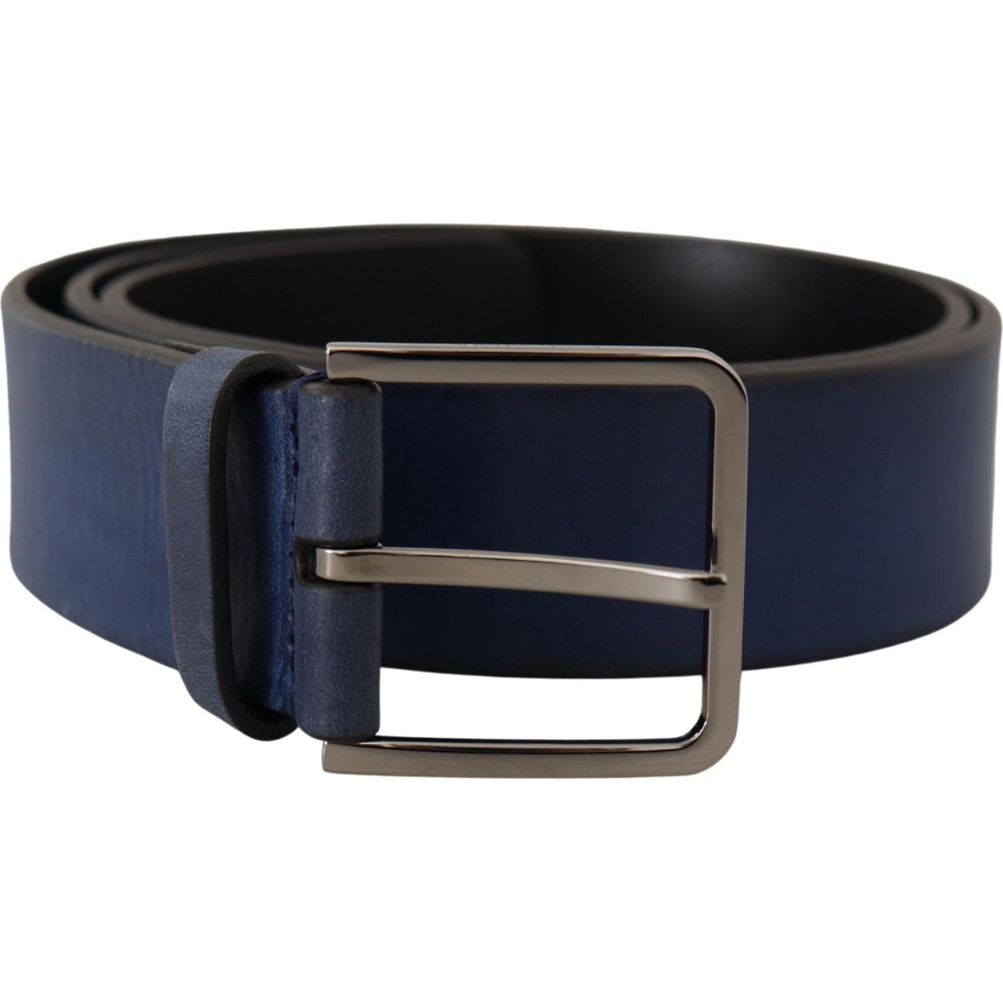 Dolce & Gabbana Elegant Blue Leather Belt with Silver Buckle