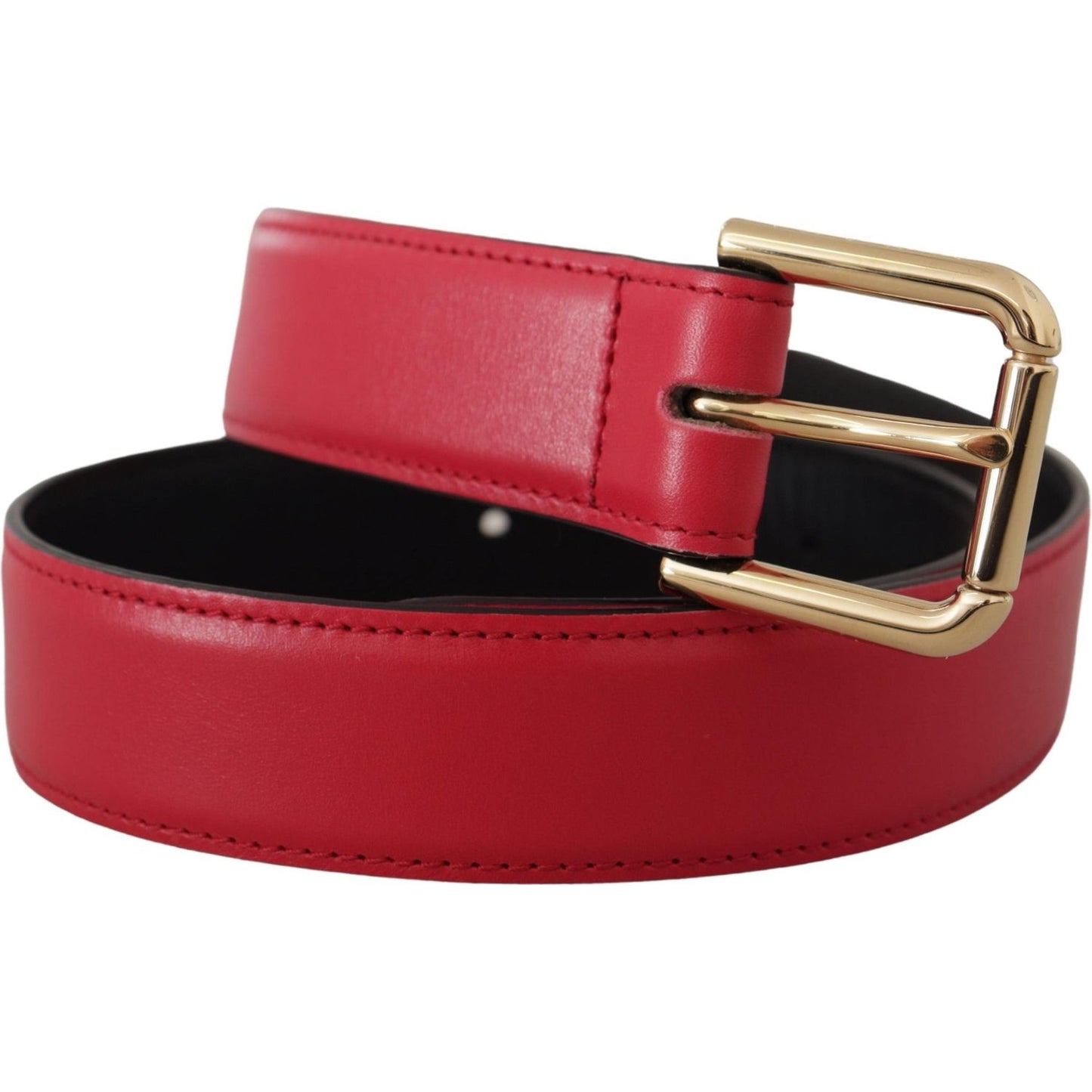 Dolce & Gabbana Red Calf Leather Gold Tone Logo Metal Buckle Belt