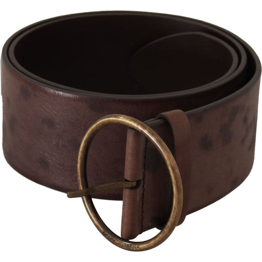 Dolce & Gabbana Dark Brown Wide Calf Leather Logo Round Buckle Belt